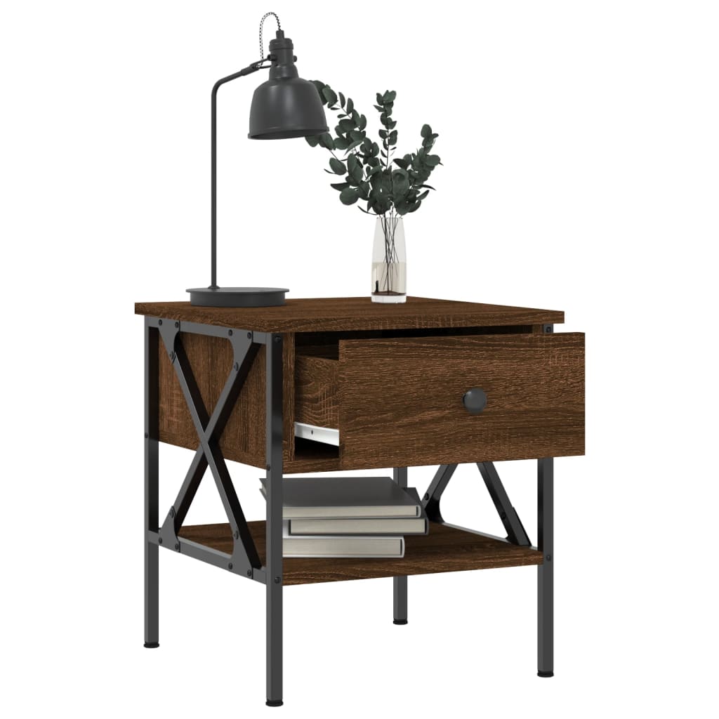Nattbord 2 stk brun eik 40x42x45 cm konstruert tre