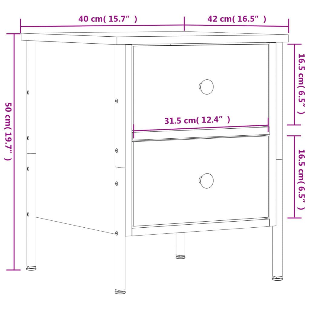 Nattbord røkt eik 40x42x50 cm konstruert tre