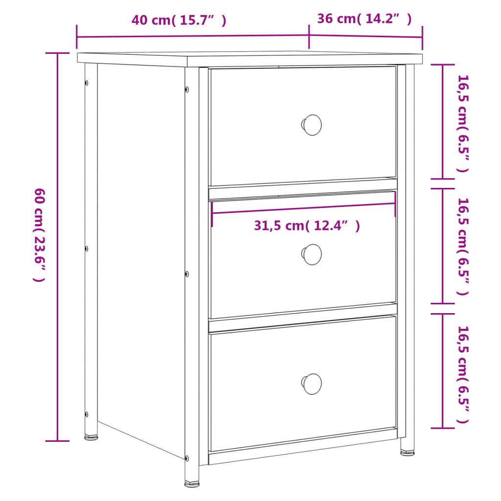 Nattbord sonoma eik 40x36x60 cm konstruert tre