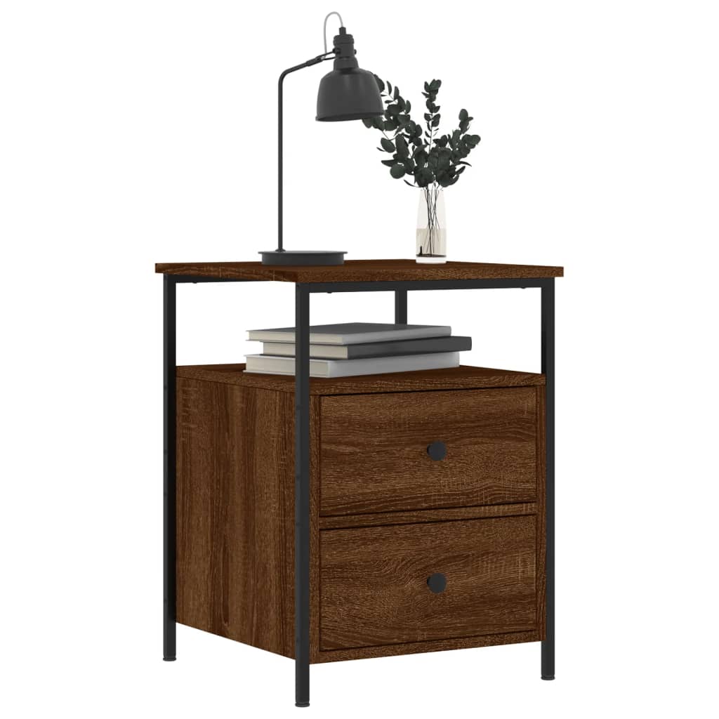 Nattbord 2 stk brun eik 44x45x60 cm konstruert tre