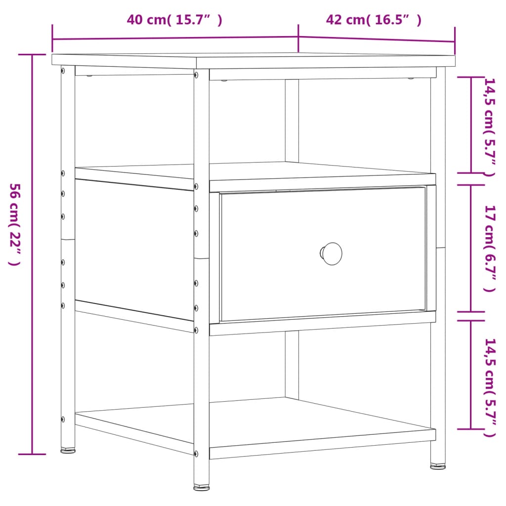Nattbord røkt eik 40x42x56 cm konstruert tre