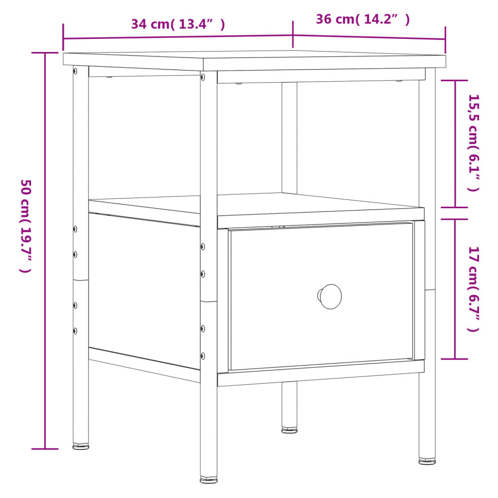 Nattbord røkt eik 34x36x50 cm konstruert tre