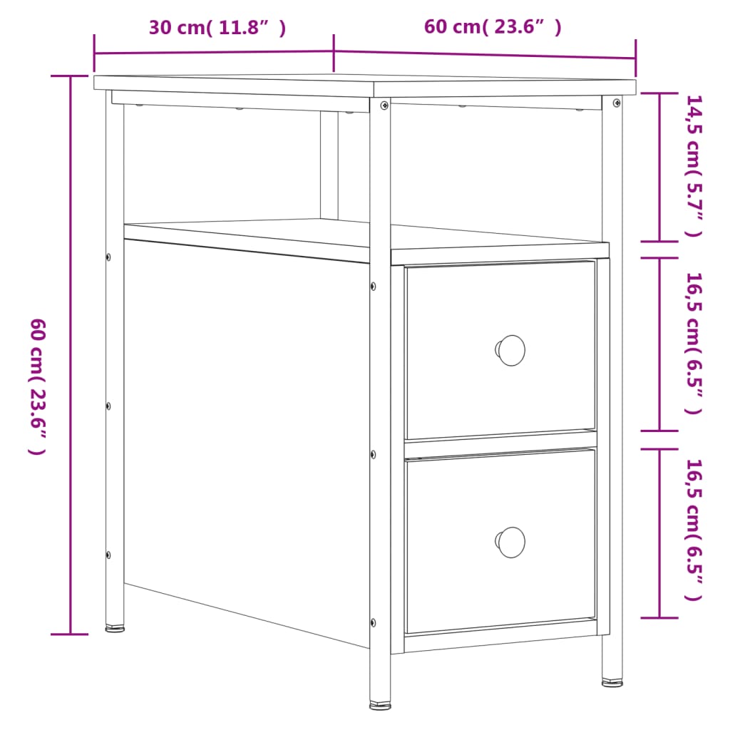 Nattbord sonoma eik 30x60x60 cm konstruert tre