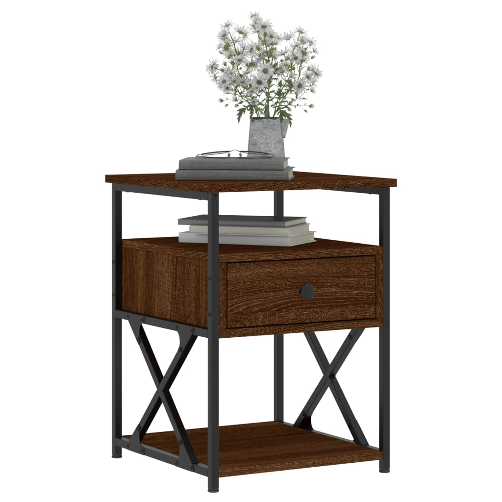 Nattbord 2 stk brun eik 40x42x55 cm konstruert tre