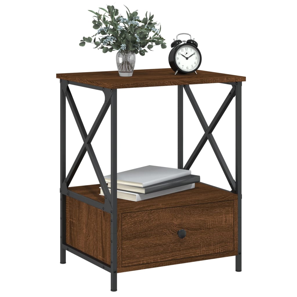 Nattbord 2 stk brun eik 50x41x65 cm konstruert tre