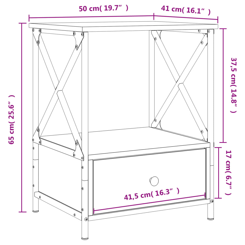 Nattbord 2 stk brun eik 50x41x65 cm konstruert tre