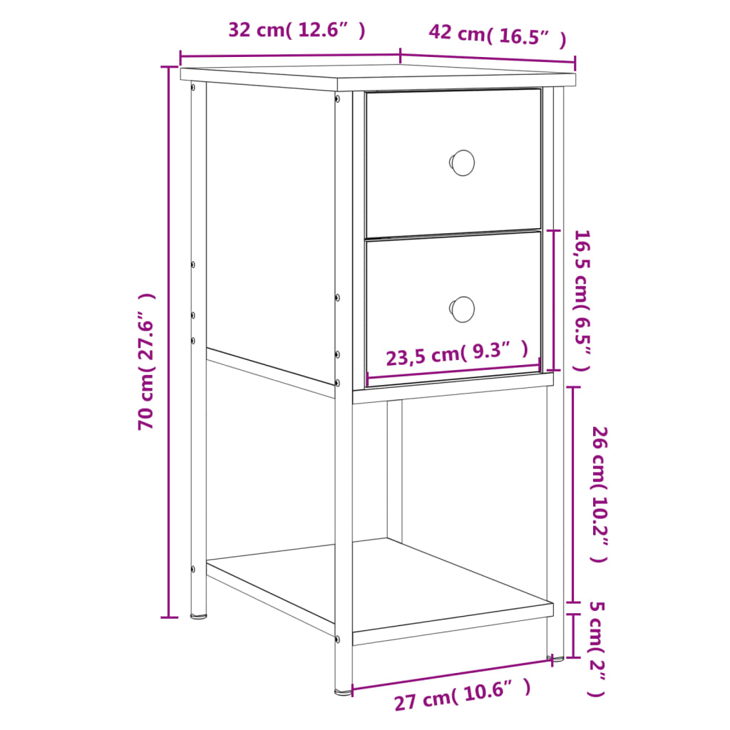 Nattbord sonoma eik 32x42x70 cm konstruert tre