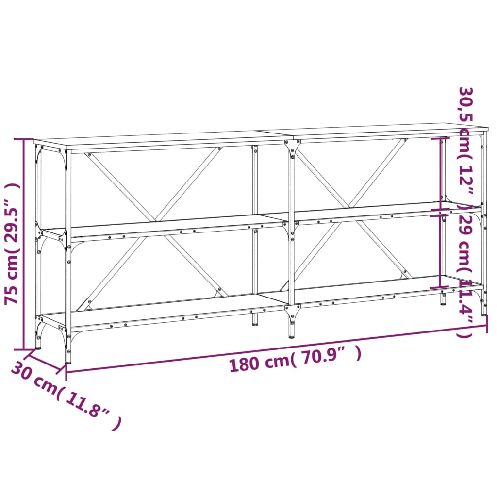 Konsollbord svart 180x30x75 cm konstruert tre og jern
