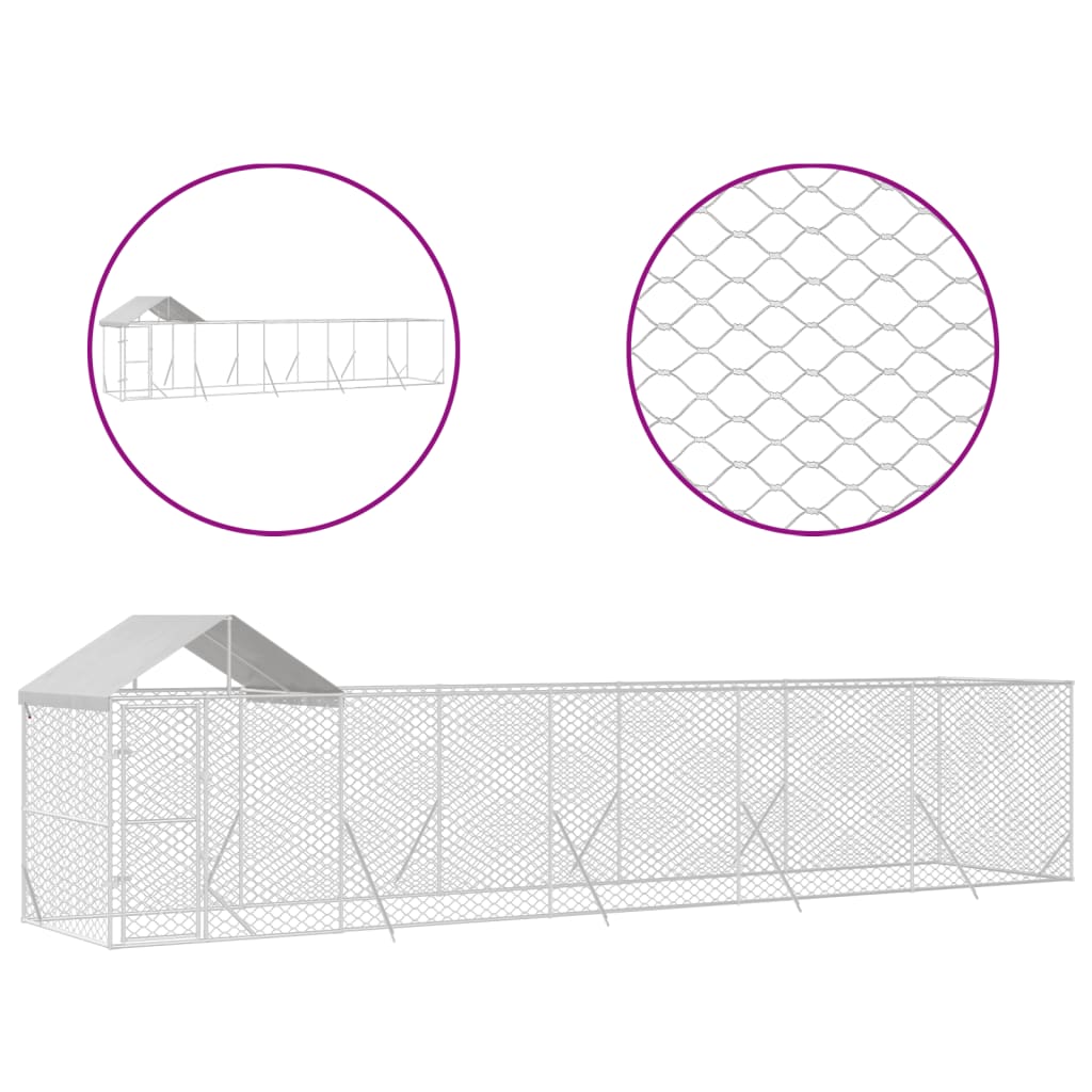 Utendørs hundekennel sølv 10x2x2,5 m galvanisert stål