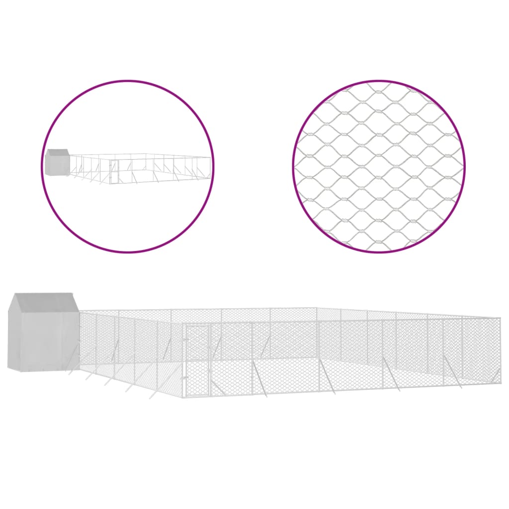 Utendørs hundekennel sølv 12x12x2,5 m galvanisert stål