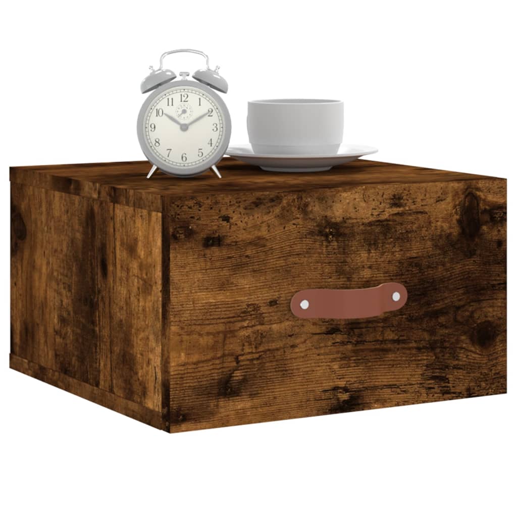 Veggmontert nattbord røkt eik 35x35x20 cm