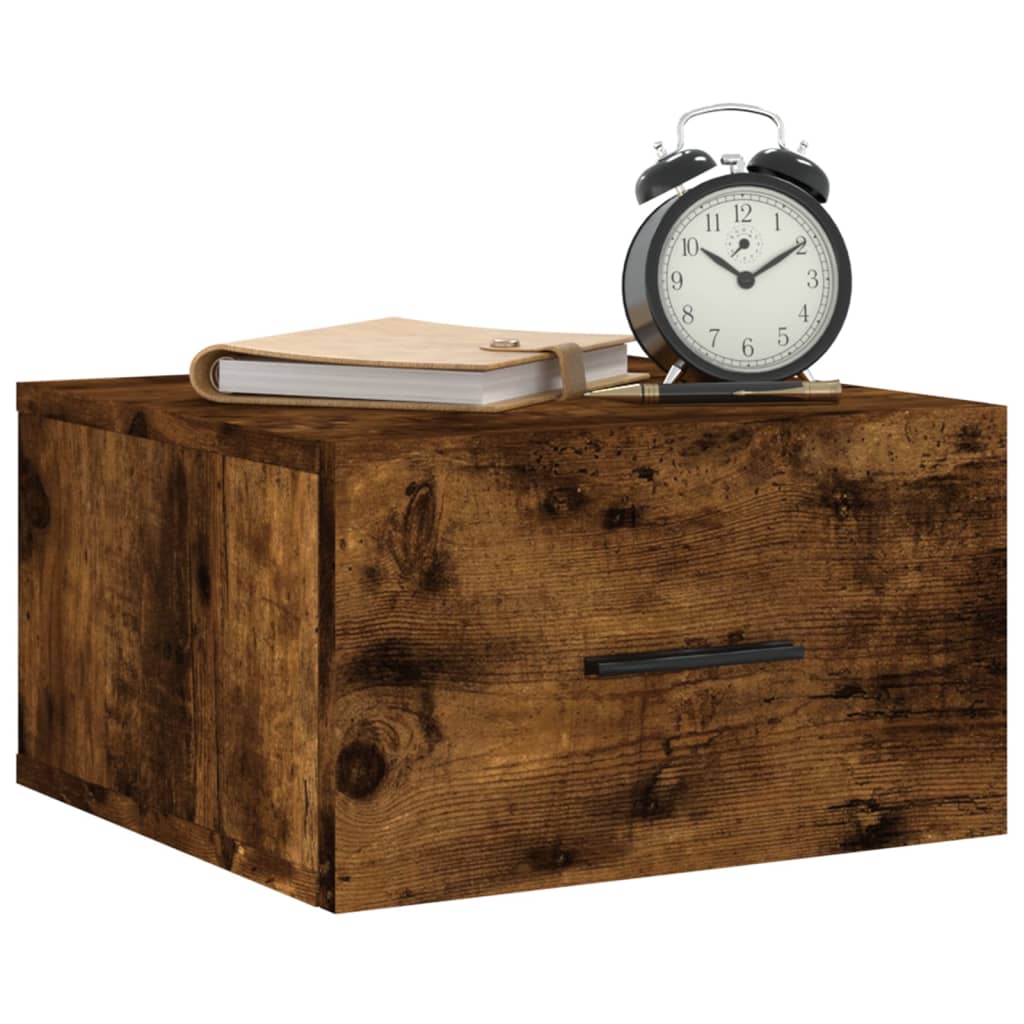 Veggmontert nattbord røkt eik 35x35x20 cm