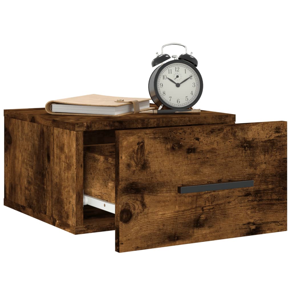 Veggmontert nattbord røkt eik 35x35x20 cm