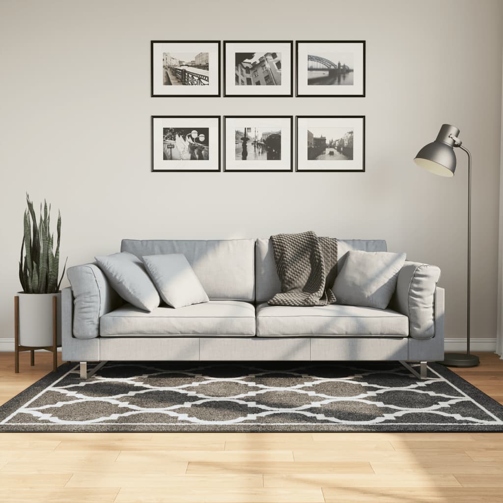 Teppe vaskbart svart og hvit 120x180 cm sklisikkert