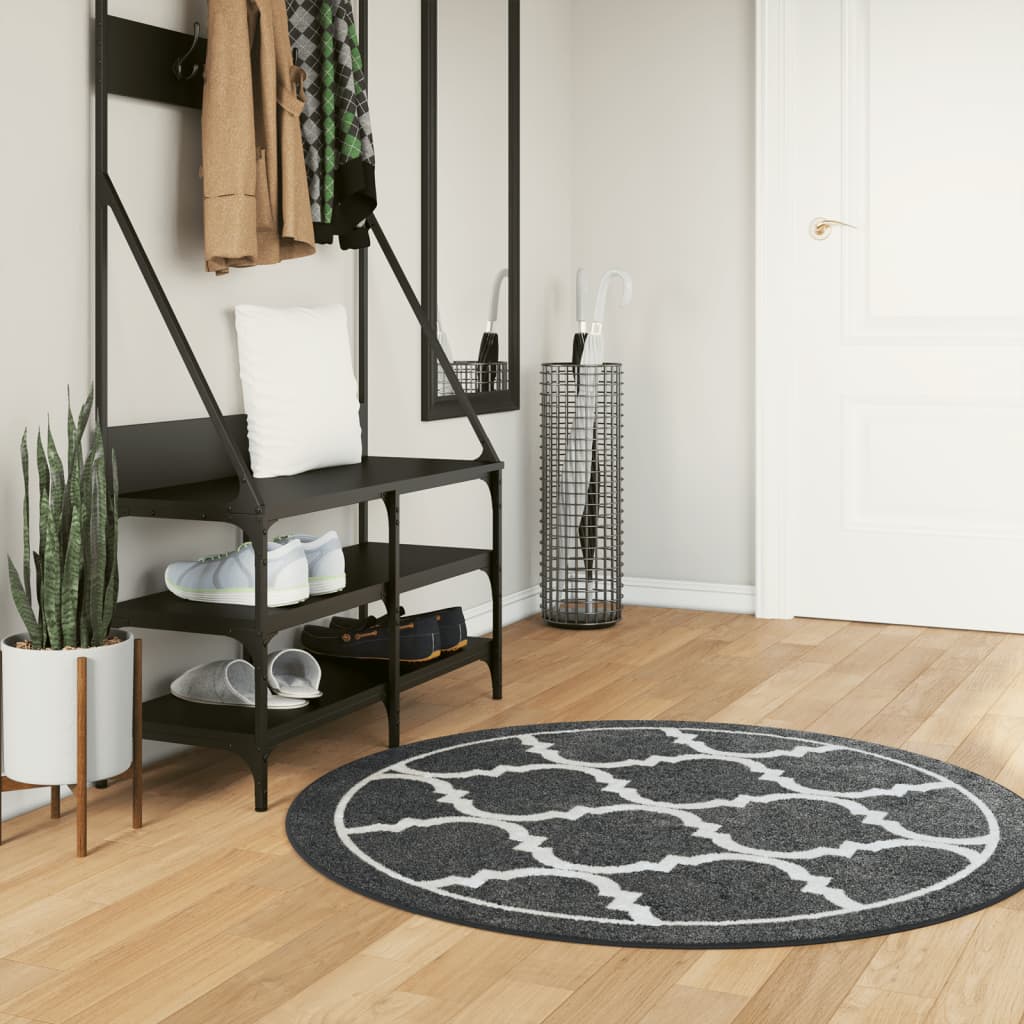 Teppe vaskbart svart og hvit Ø 120 cm sklisikkert