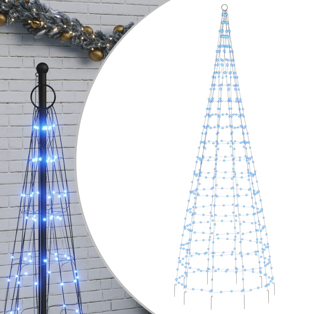 LED Juletre på Flaggstang 550 LEDs Blå 300 cm