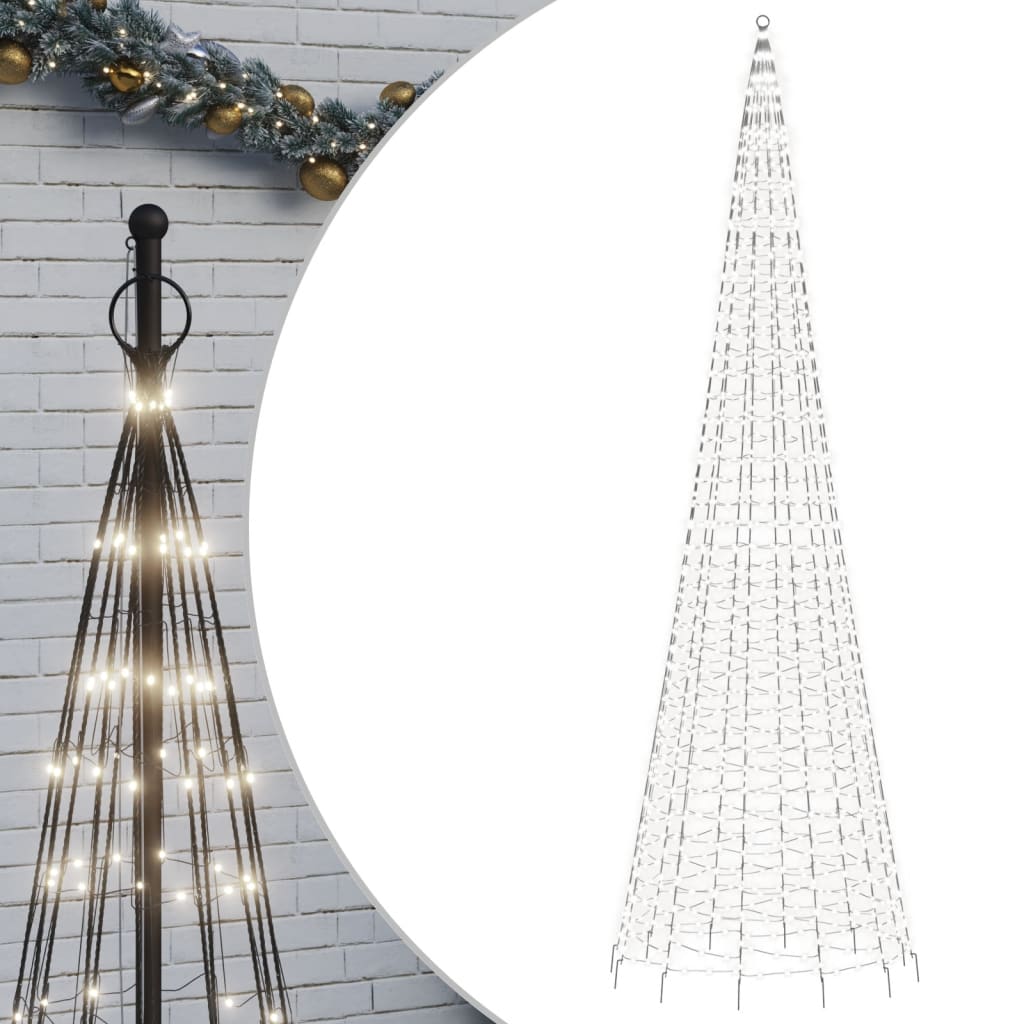 LED juletre på flaggstang 1534 LEDs Kald Hvit 500 cm