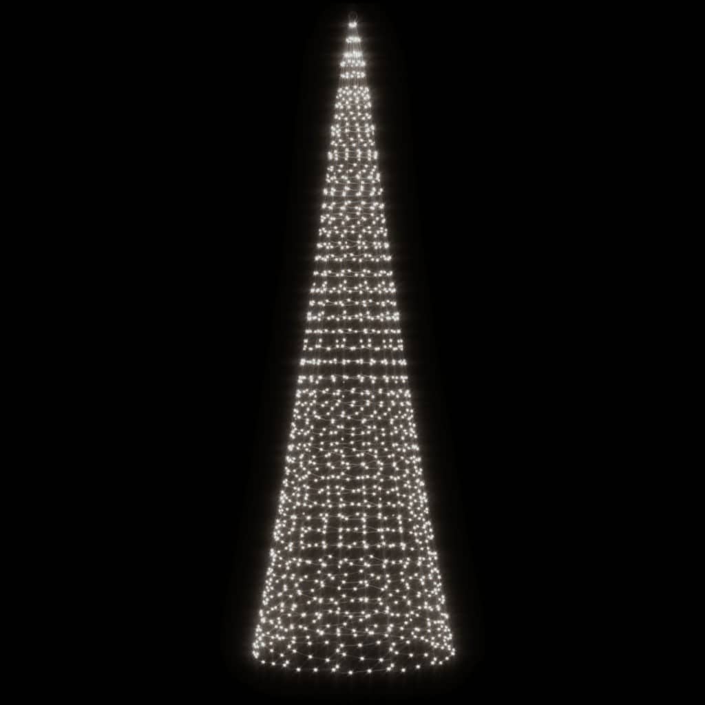 LED juletre på flaggstang 1534 LEDs Kald Hvit 500 cm