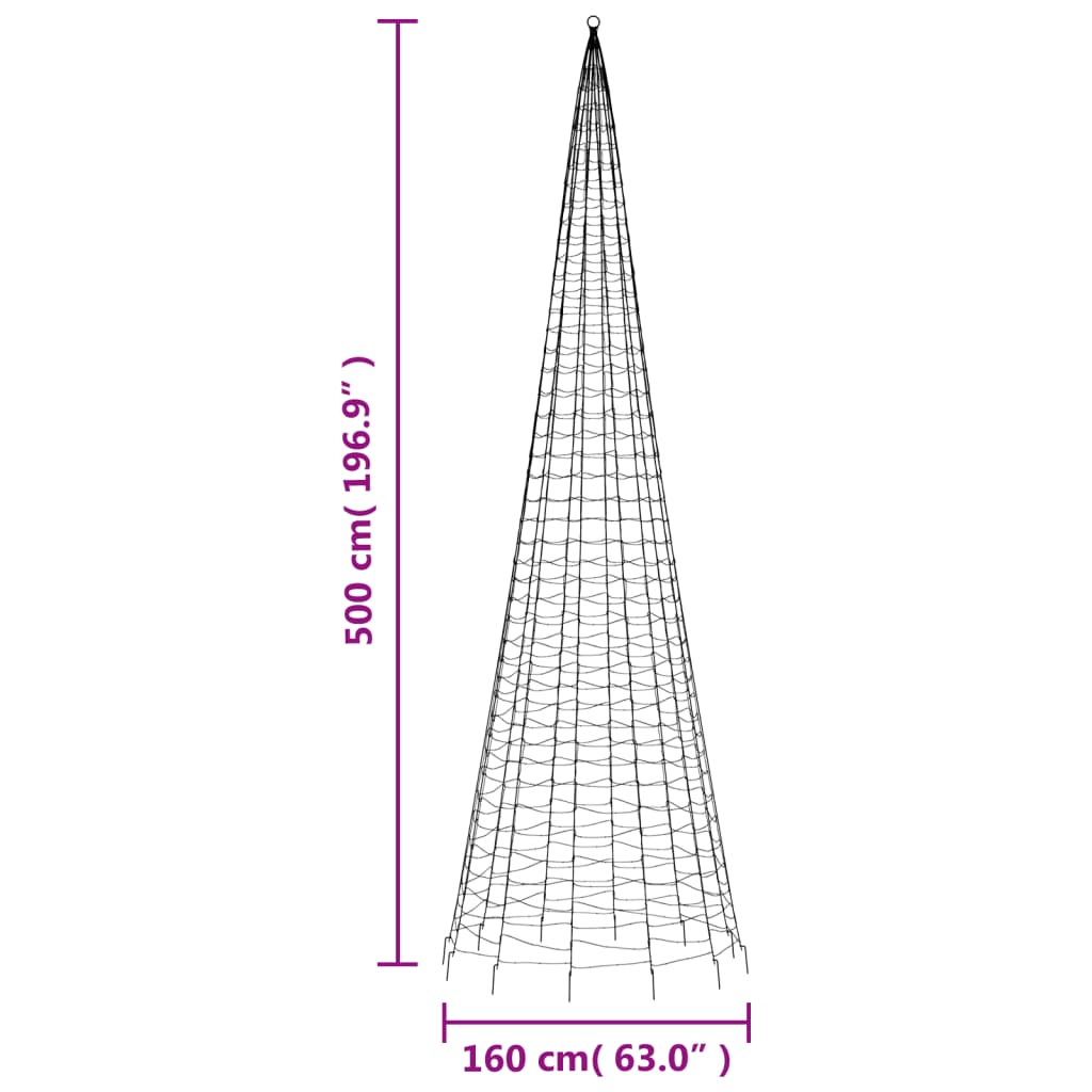 LED juletre på flaggstang 1534 LEDs Kald Hvit 500 cm