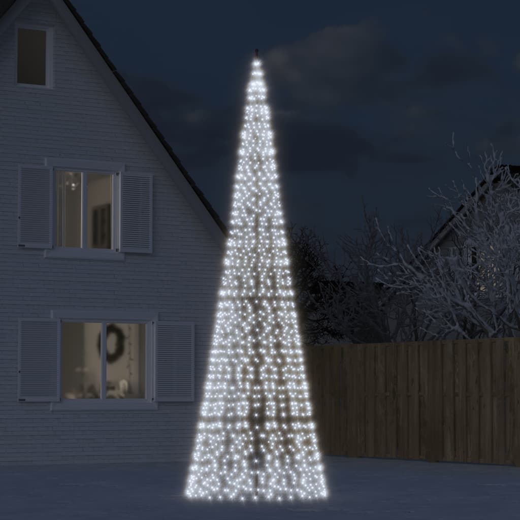 LED juletre på flaggstang 1534 LEDs Kald Hvit 500 cm