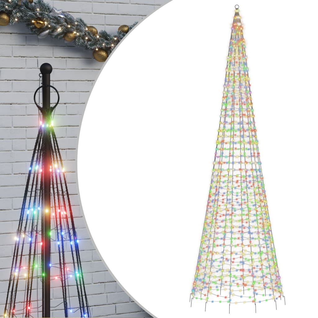 LED juletre på flaggstang 1534 LEDs Fargerike 500 cm