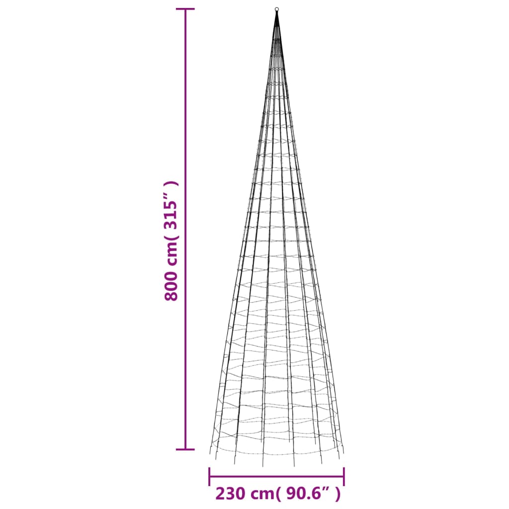 LED Juletre på Flaggstang 3000 LEDs Kald Hvit 800 cm