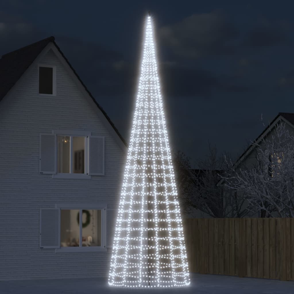 LED Juletre på Flaggstang 3000 LEDs Kald Hvit 800 cm