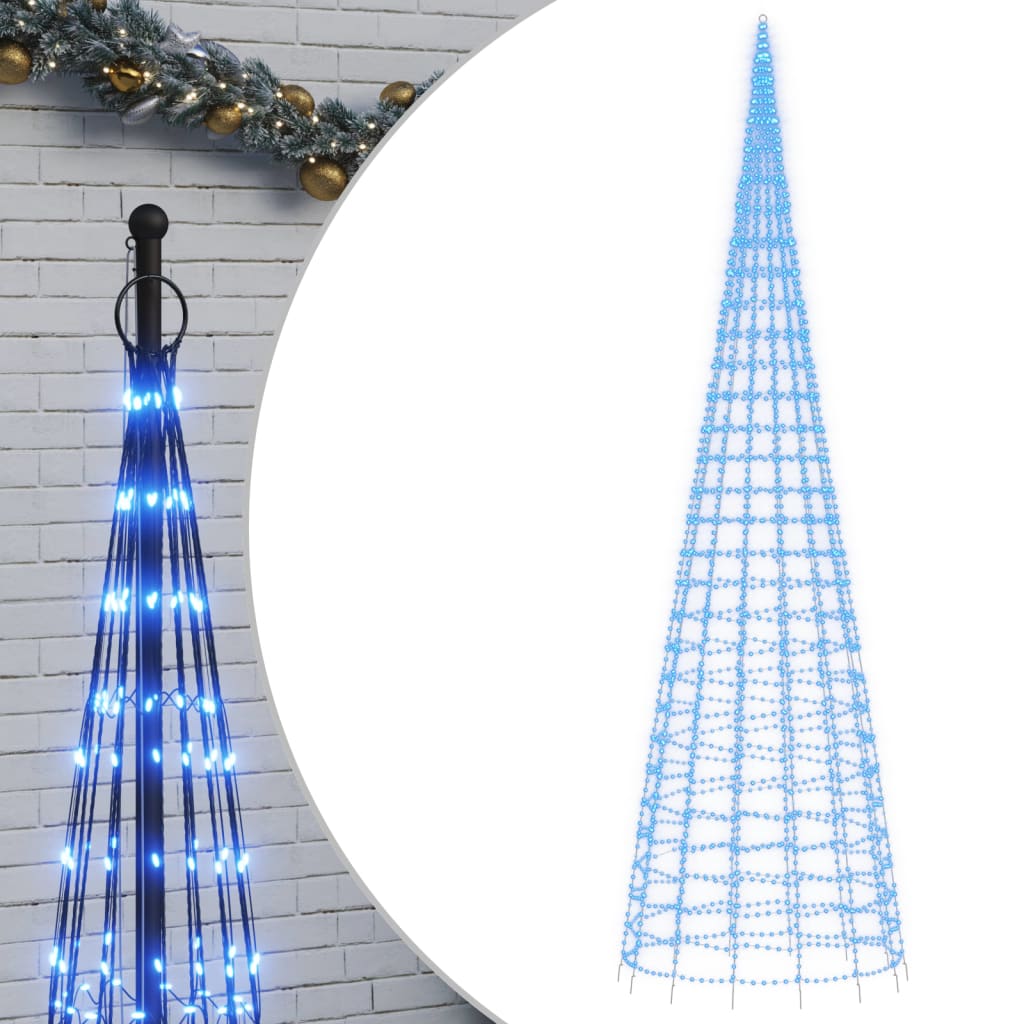 Juletre på flaggstang 3000 LED blå 800 cm