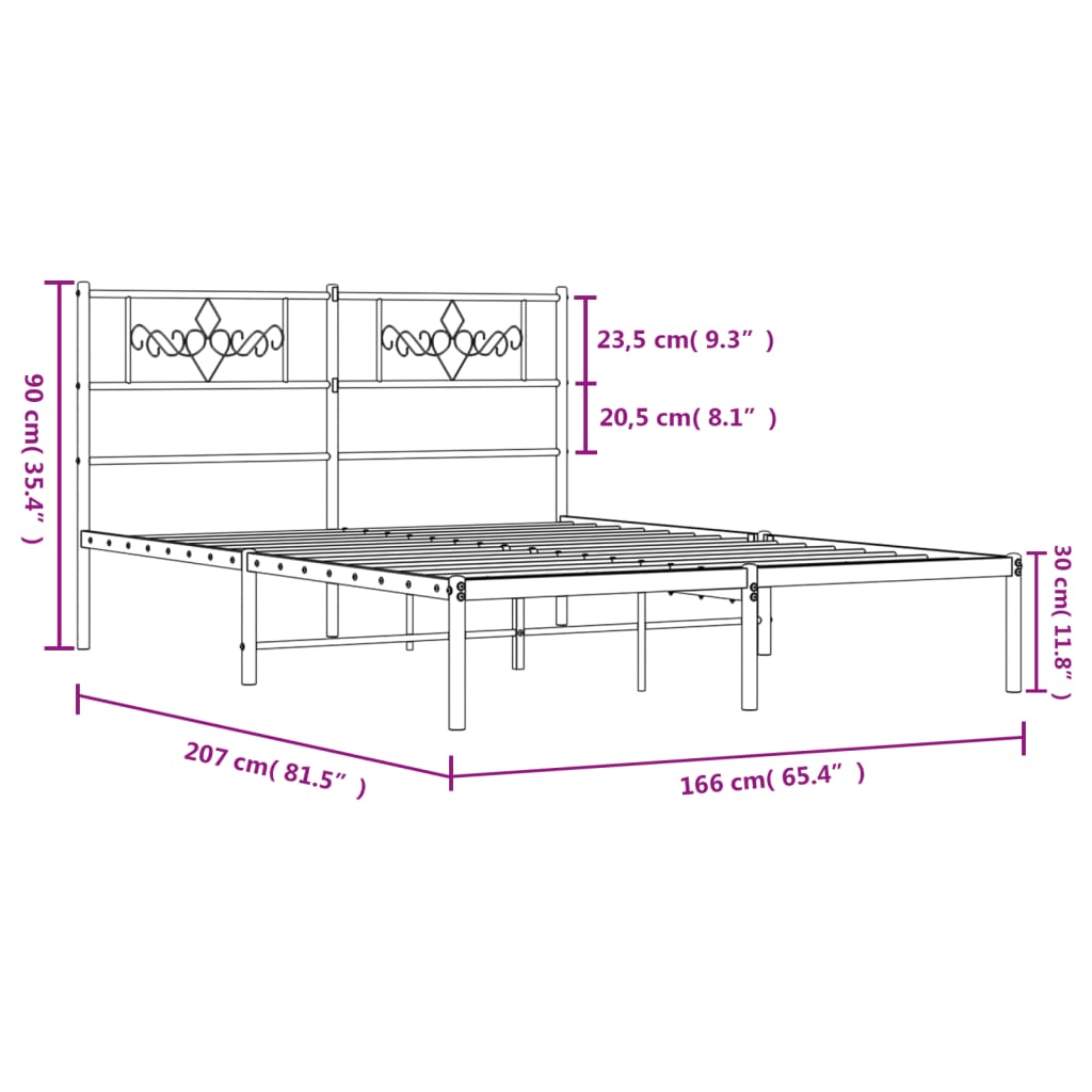 Sengeramme i metall med hodegavl svart 160x200 cm