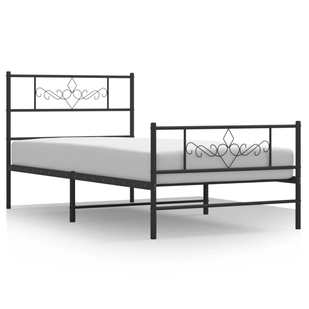 Sengeramme i metall med hode- og fotgavl svart 80x200 cm