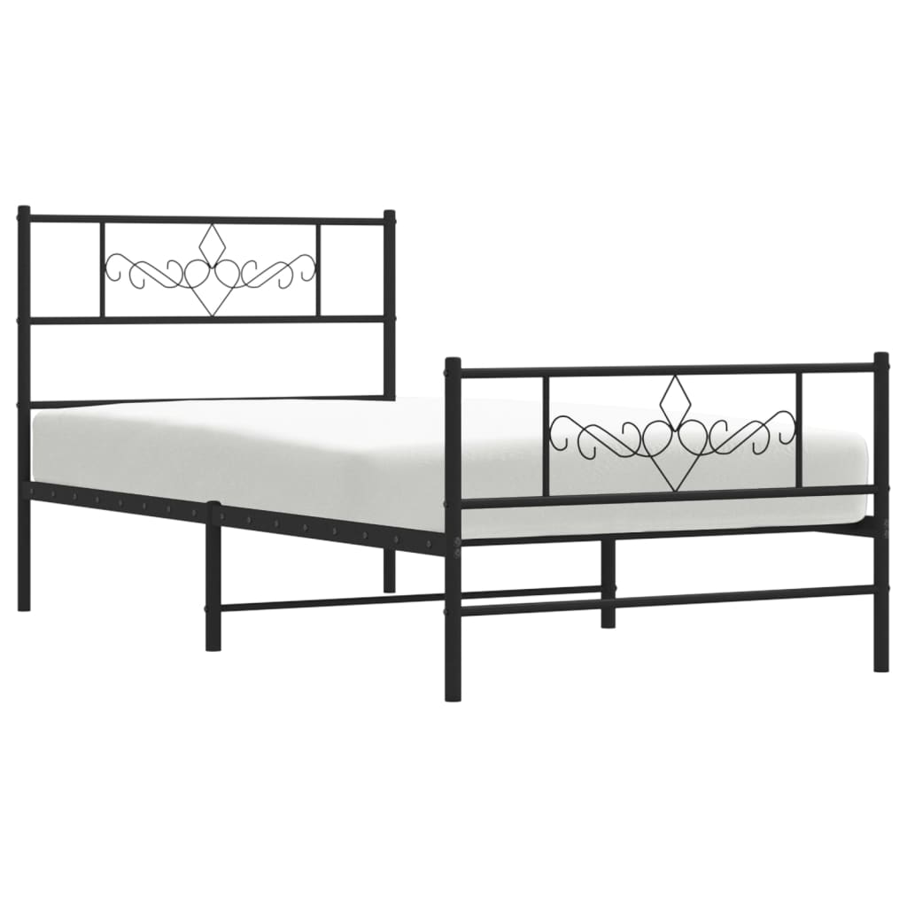 Sengeramme i metall med hode- og fotgavl svart 90x200 cm