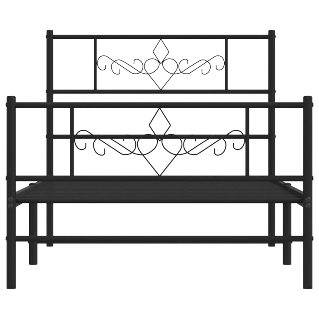 Sengeramme i metall med hode- og fotgavl svart 90x200 cm