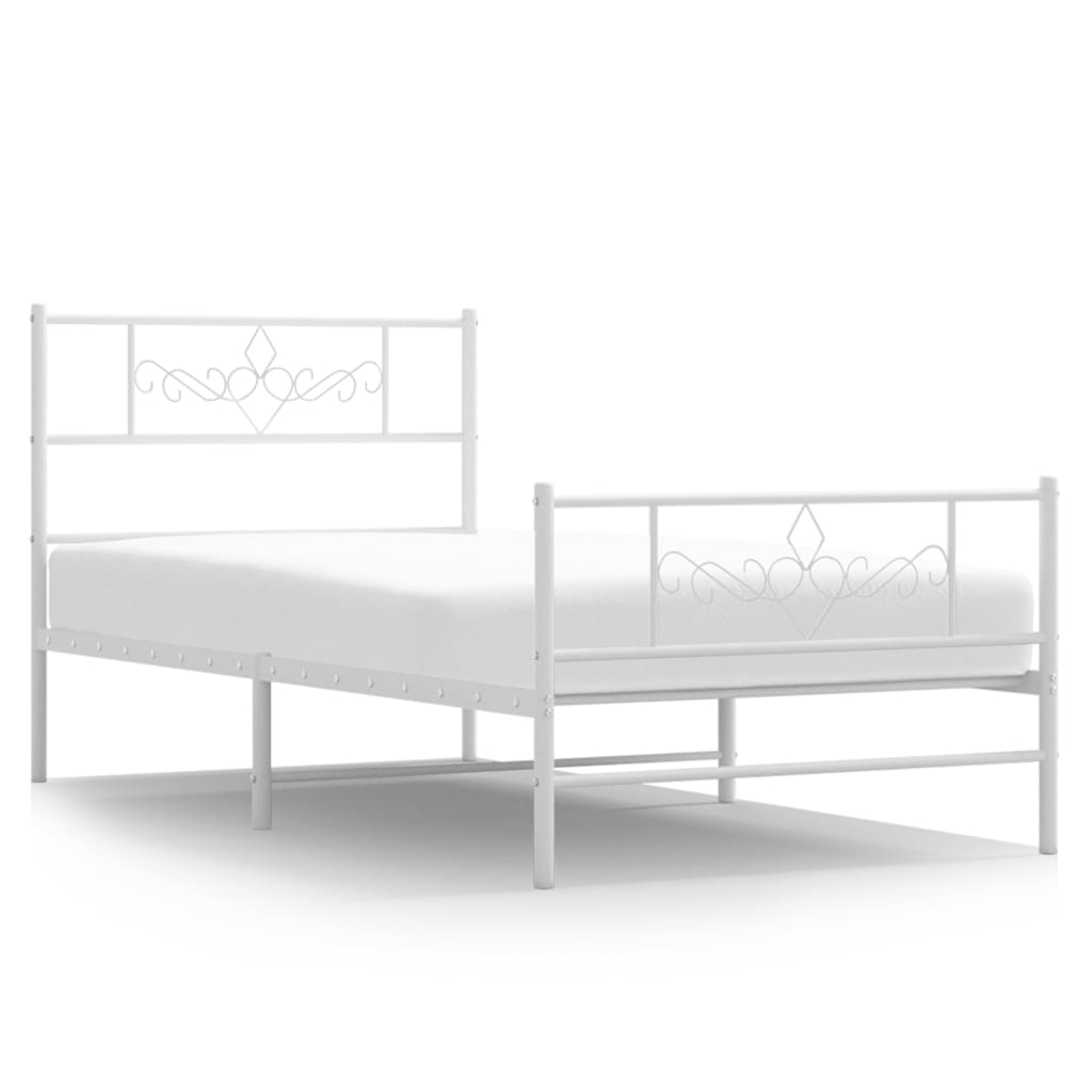 Sengeramme i metall med hode- og fotgavl hvit 90x200 cm