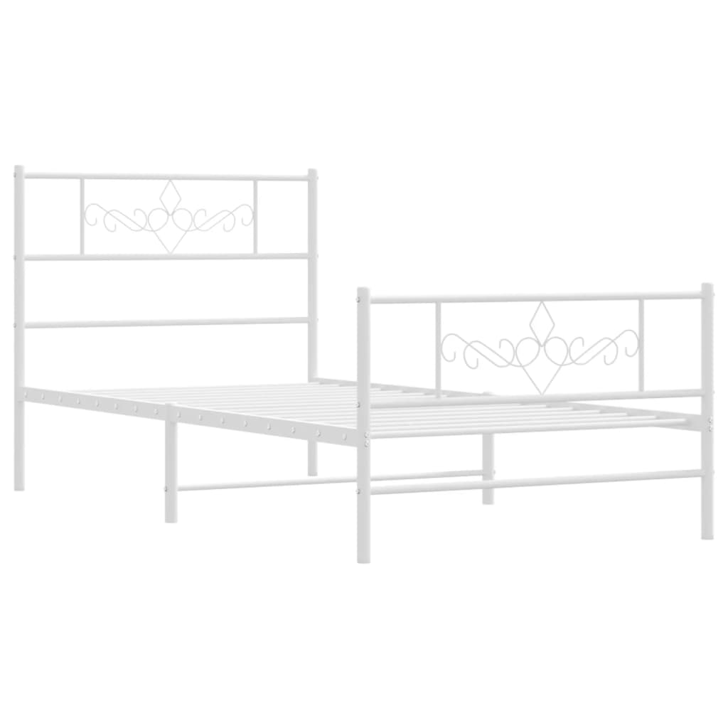 Sengeramme i metall med hode- og fotgavl hvit 90x200 cm