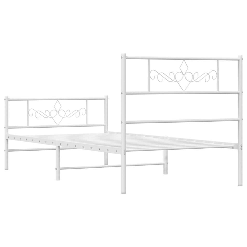 Sengeramme i metall med hode- og fotgavl hvit 90x200 cm
