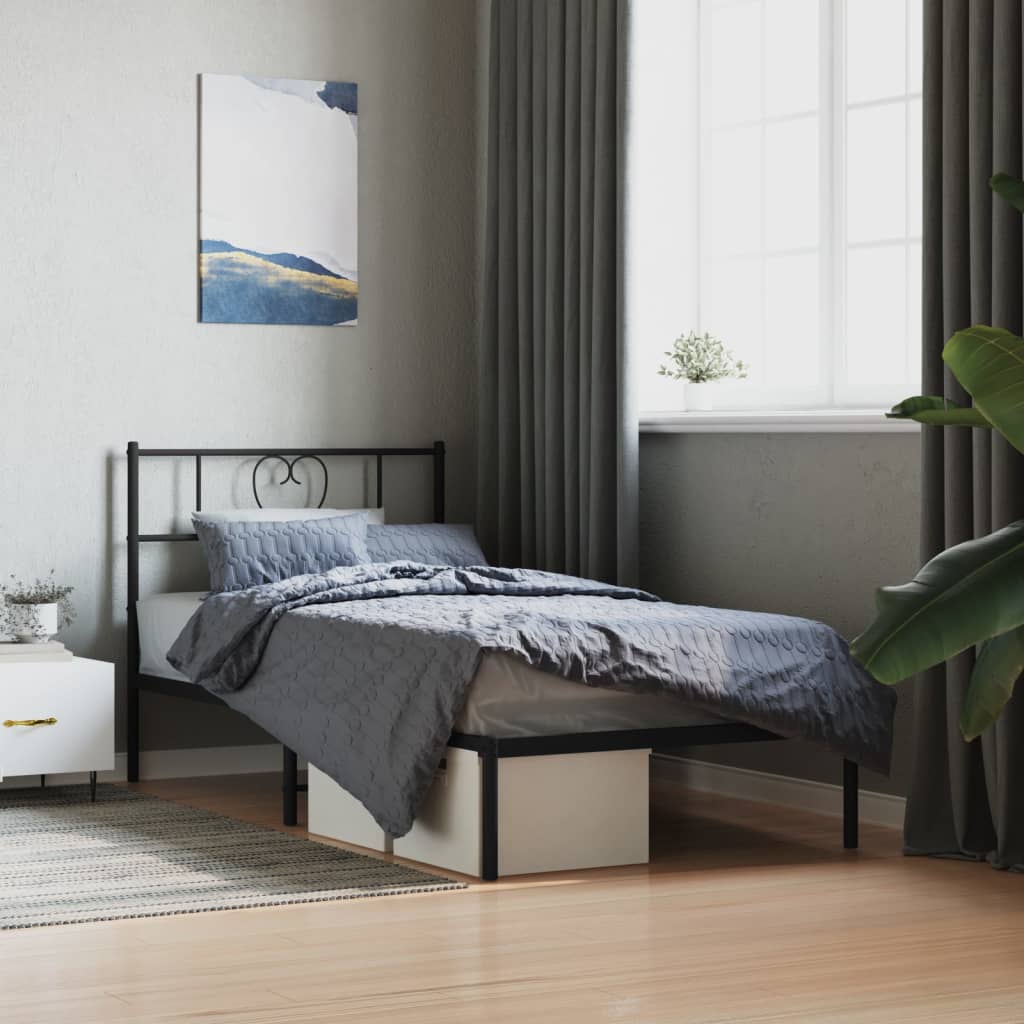 Sengeramme i metall med hodegavl svart 90x190 cm