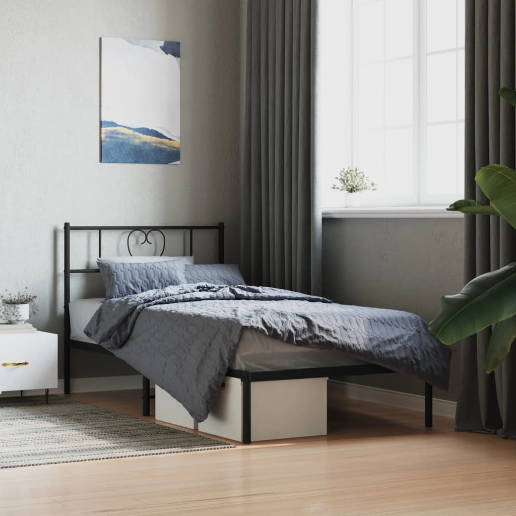 Sengeramme i metall med hodegavl svart 90x200 cm