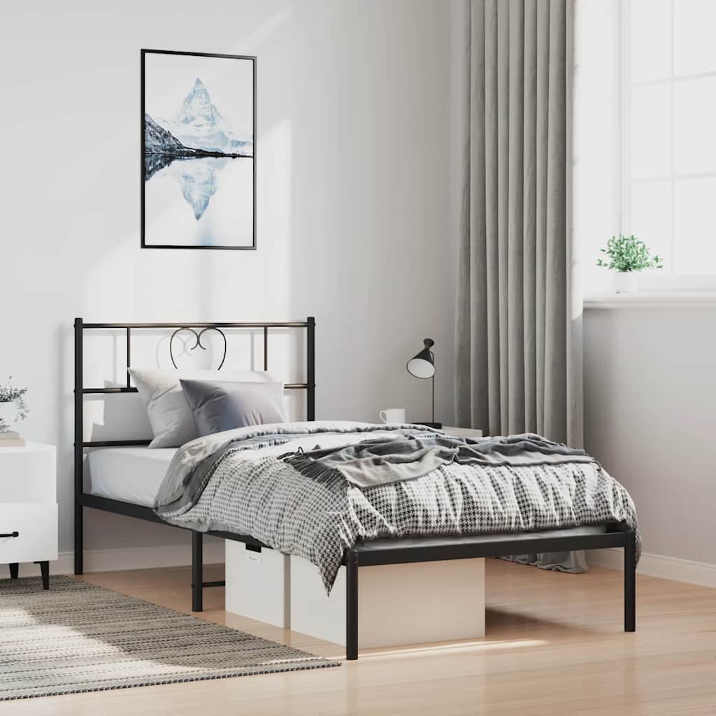 Sengeramme i metall med hodegavl svart 100x190 cm