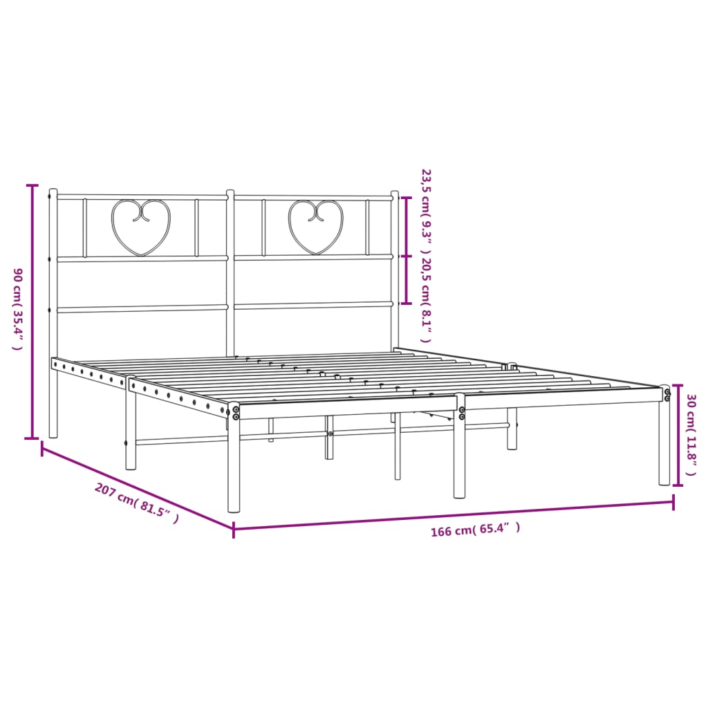 Sengeramme i metall med hodegavl svart 160x200 cm