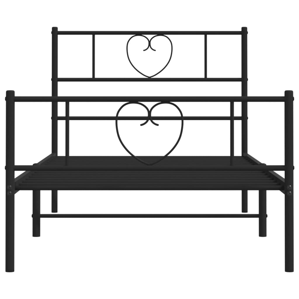 Sengeramme i metall med hode- og fotgavl svart 75x190 cm