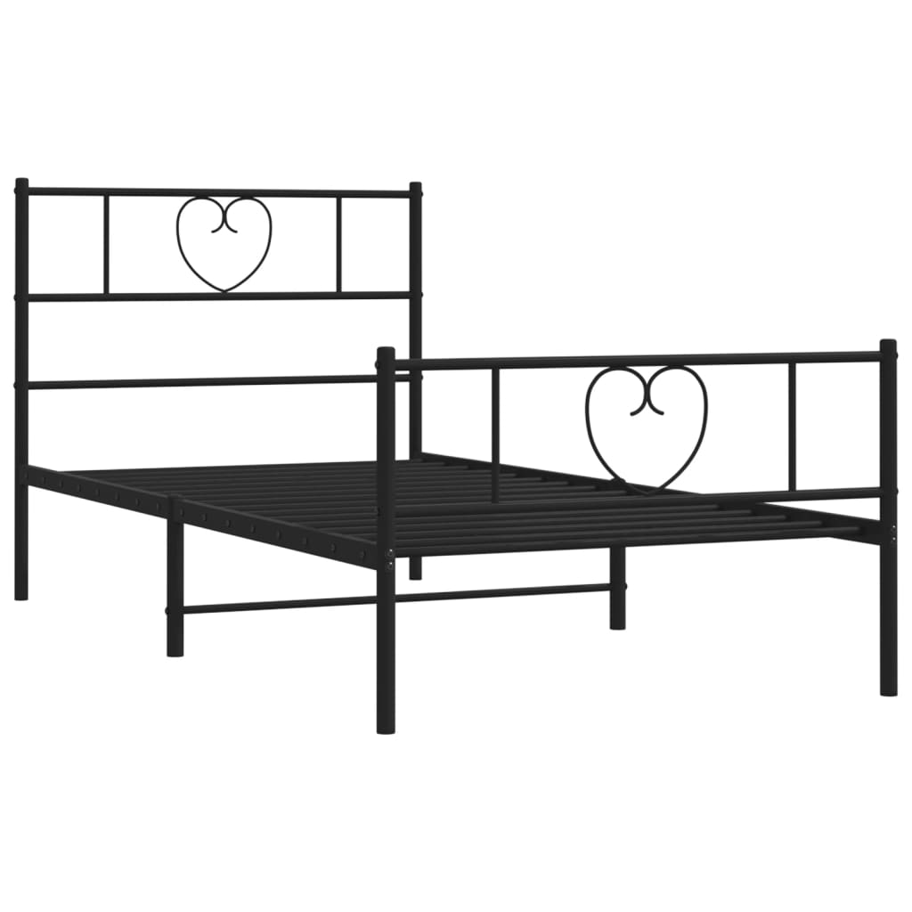 Sengeramme i metall med hode- og fotgavl svart 90x190 cm
