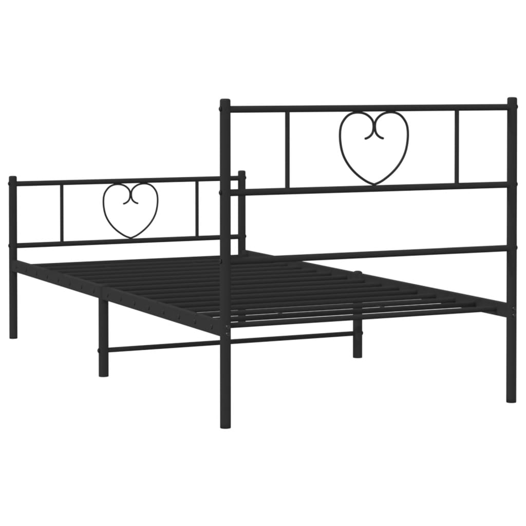 Sengeramme i metall med hode- og fotgavl svart 90x190 cm