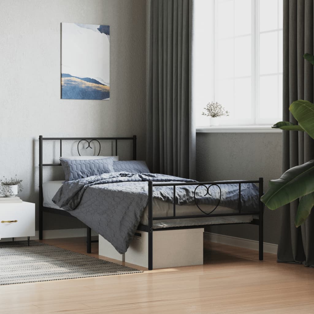 Sengeramme i metall med hode- og fotgavl svart 90x190 cm