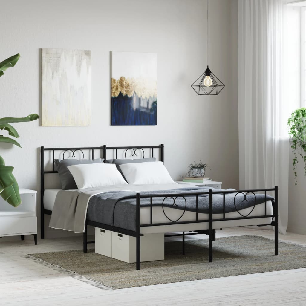 Sengeramme i metall med hode- og fotgavl svart 120x190 cm