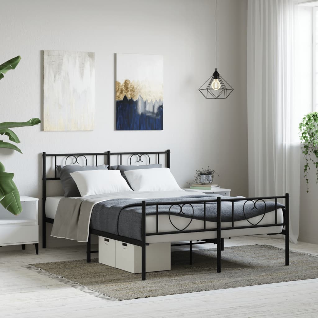 Sengeramme i metall med hode- og fotgavl svart 120x200 cm