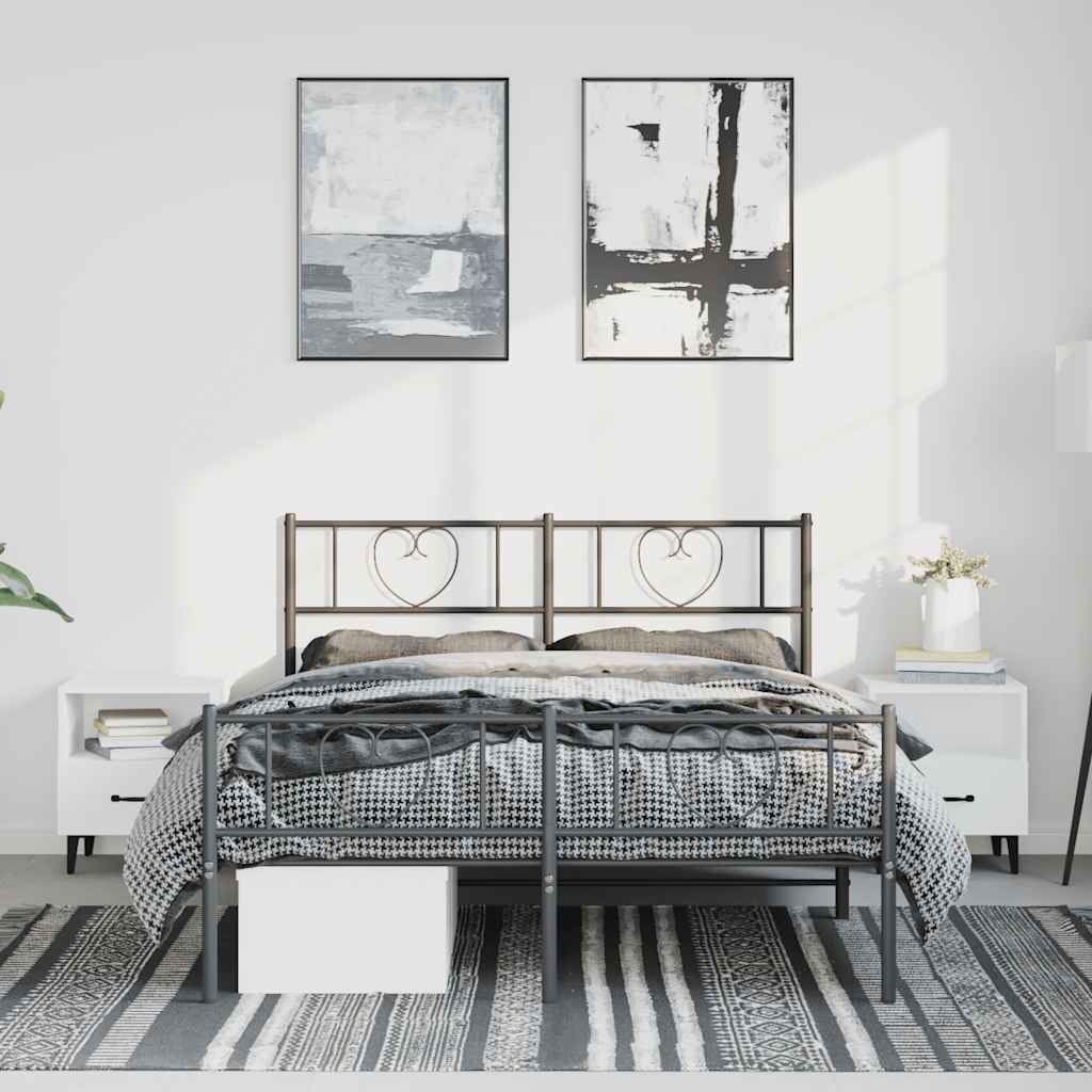 Sengeramme i metall med hode- og fotgavl svart 135x190 cm