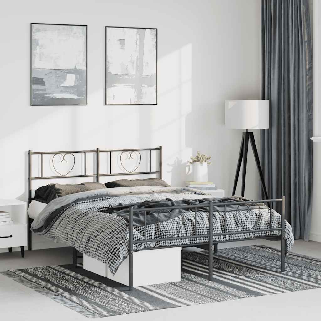 Sengeramme i metall med hode- og fotgavl svart 135x190 cm