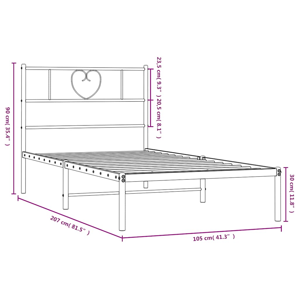 Sengeramme i metall med hodegavl hvit 100x200 cm
