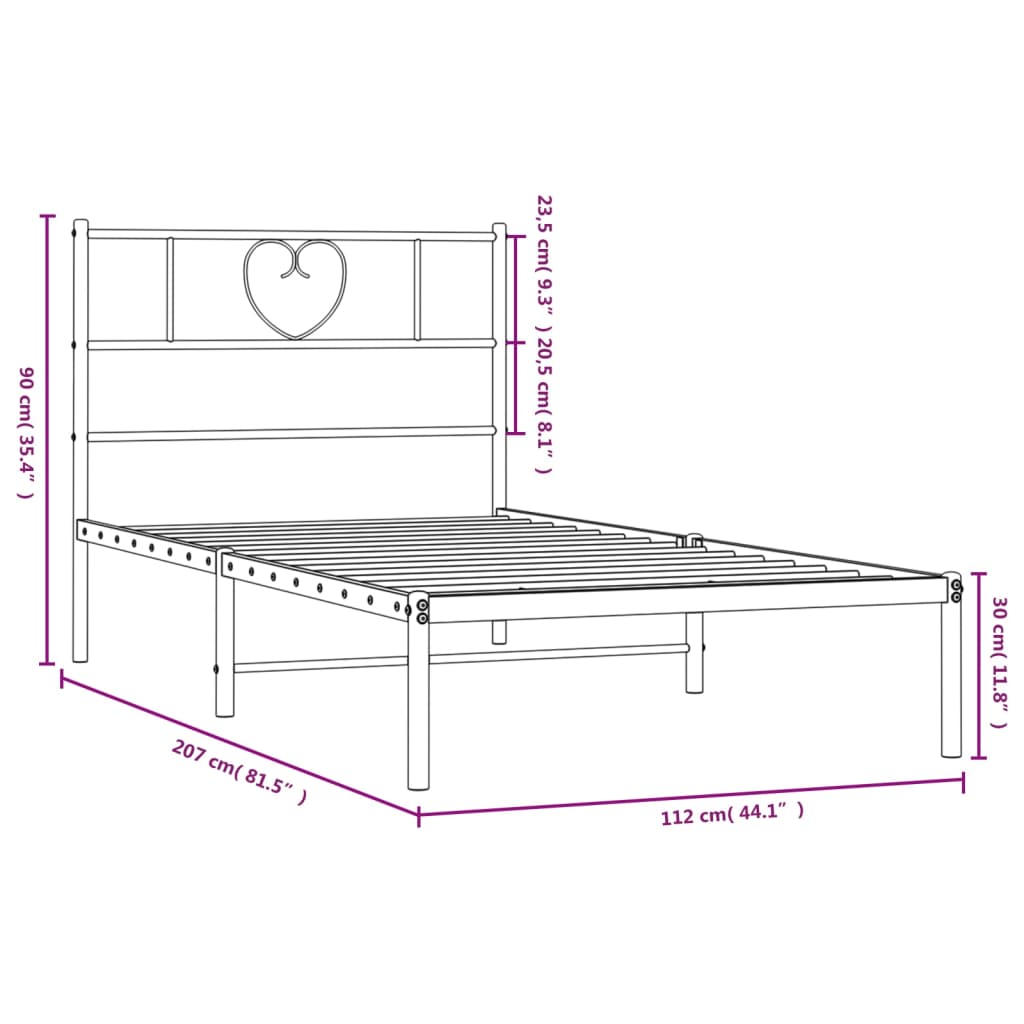 Sengeramme i metall med hodegavl hvit 107x203 cm