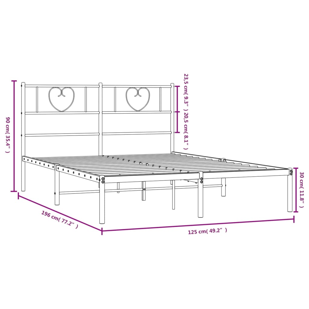 Sengeramme i metall med hodegavl hvit 120x190 cm